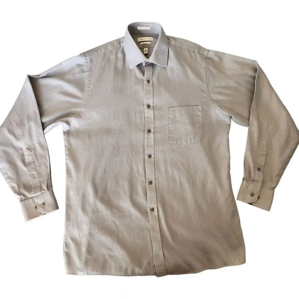 Van Heusen pin cord grey formal button up shirt mens 34/35 regular fit 15.5
